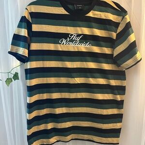 HUF Striped Short Sleeve Tee in Green, Black & beige